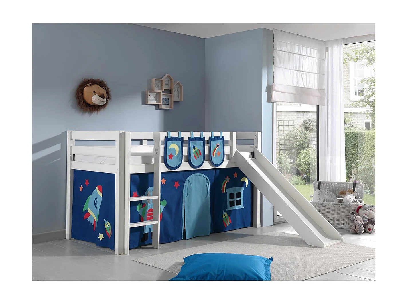 Pack - Lit Enfant Toboggan, Tente & 3 Pochettes "Pino Astronaute II" Blanc