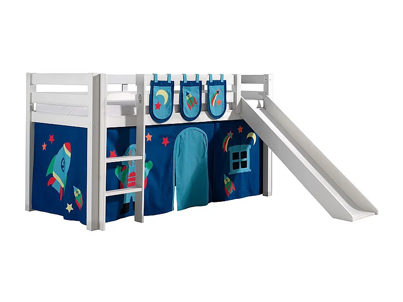 Glijbed 90x200 cm met tent en 3 vakken astra massief grenen wit Pino