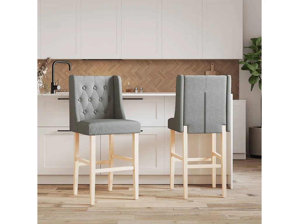 Chaises de bar lot de 2 bois massif d'hévéa et tissu