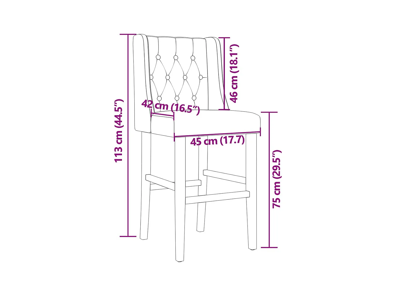 Chaises de bar lot de 2 bois massif d'hévéa et tissu