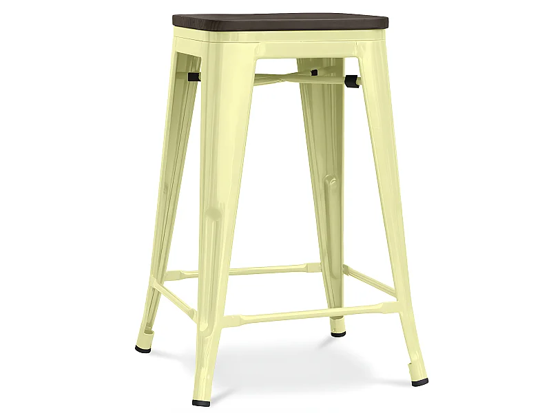 Tabouret industriel acier brillant et assise en bois massif marron Reko 60cm-Couleur Jaune pastel