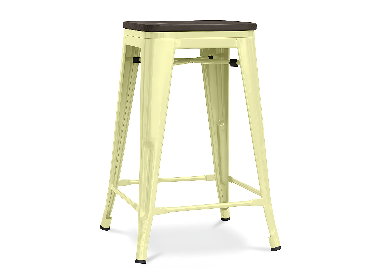 Tabouret industriel acier brillant et assise en bois massif marron Reko 60cm-Couleur Jaune pastel