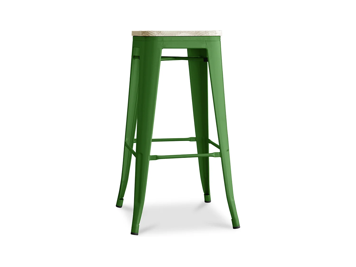 Tabouret haut industriel acier brillant et assise en bois massif naturel Reko 76cm-Couleur Vert