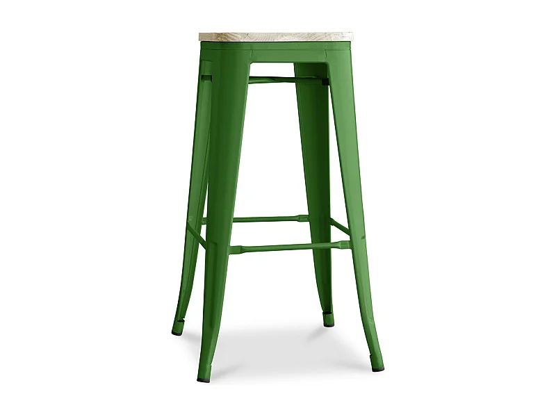Tabouret haut industriel acier brillant et assise en bois massif naturel Reko 76cm-Couleur Vert