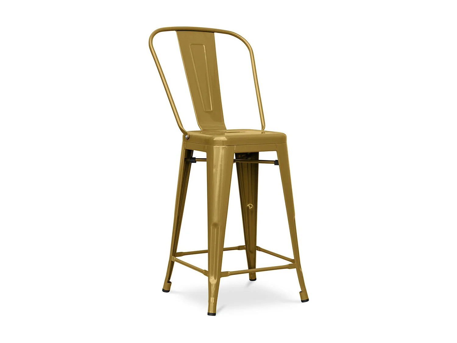 Tabouret industriel avec dossier haut acier brillant Kalax 60cm --Couleur Doré