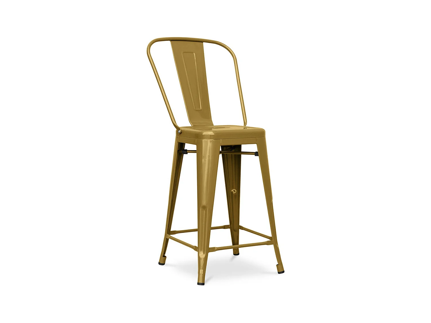 Tabouret industriel avec dossier haut acier brillant Kalax 60cm --Couleur Doré