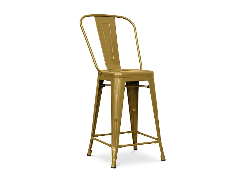 Tabouret industriel avec dossier haut acier brillant Kalax 60cm --Couleur Doré
