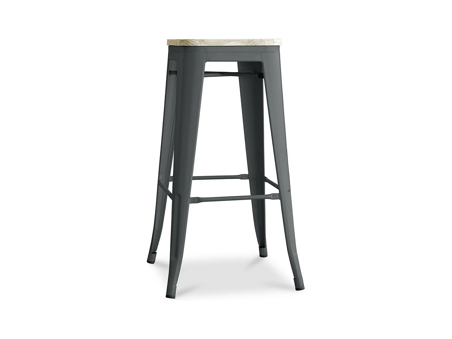 Kontoir Taburete de 76 cm de acero negro mate con asiento de pino macizo de color claro-Color Gris oscuro