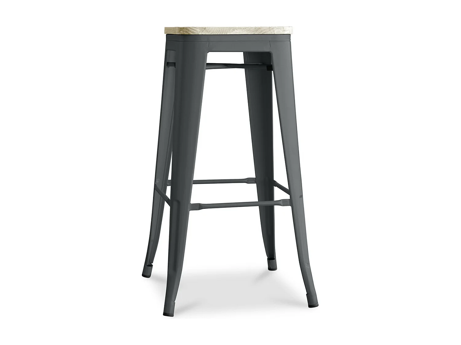 Tabouret haut industriel acier brillant et assise en bois massif naturel Reko 76cm-Couleur Gris foncé