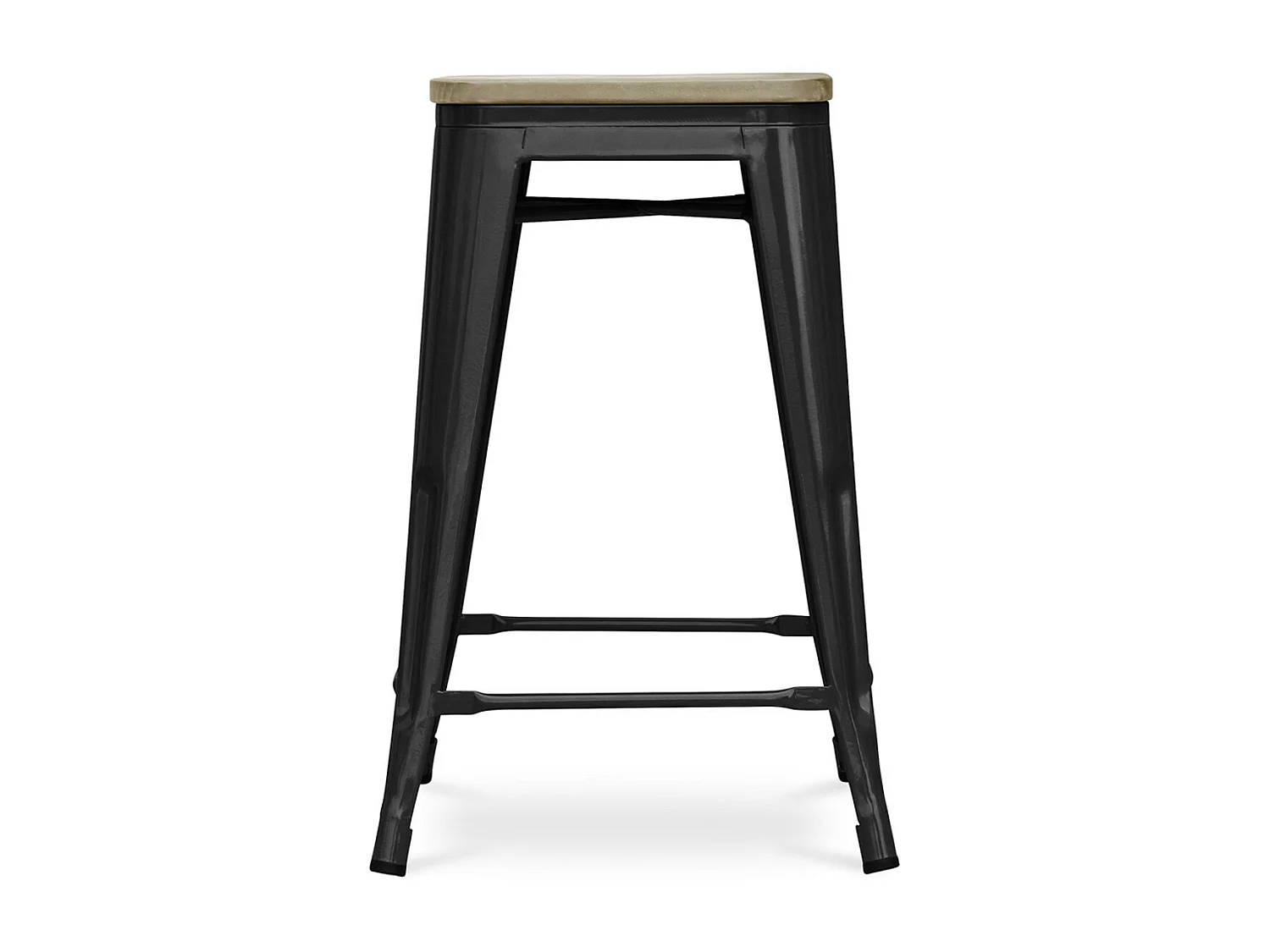 Tabouret industriel acier brillant et assise en bois massif naturel Reko 60cm-Couleur Marron