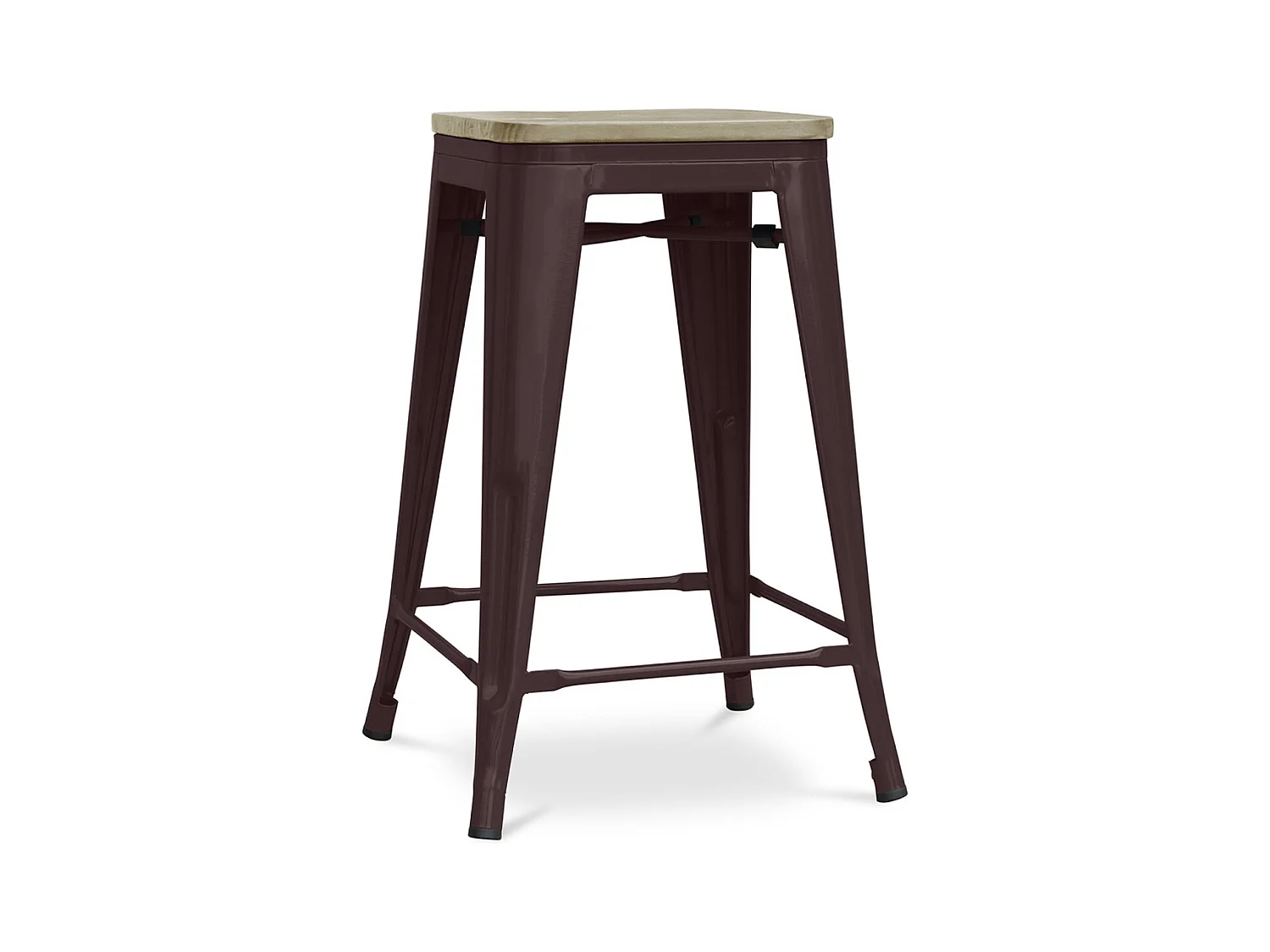 Tabouret industriel acier brillant et assise en bois massif naturel Reko 60cm-Couleur Marron