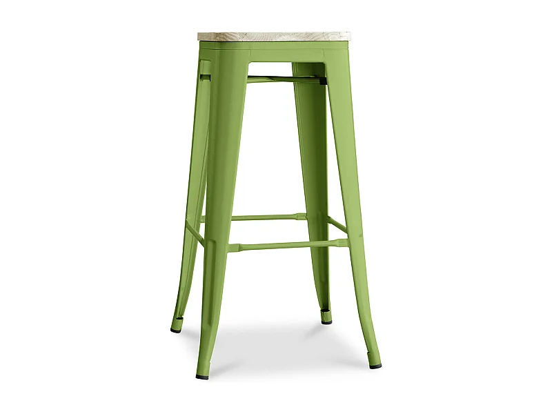 Kontoir Taburete de 76 cm de acero negro mate con asiento de pino macizo de color claro-Color Verde caqui