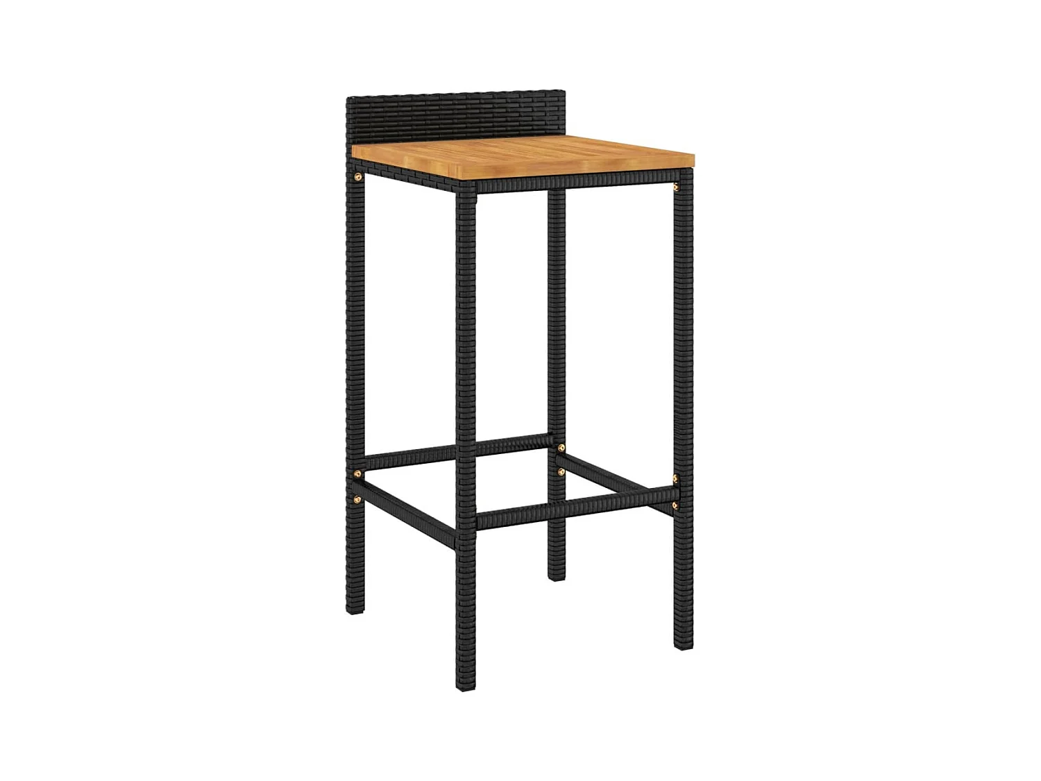 Tabourets de bar 2 pcs noir résine tressée et bois d'acacia