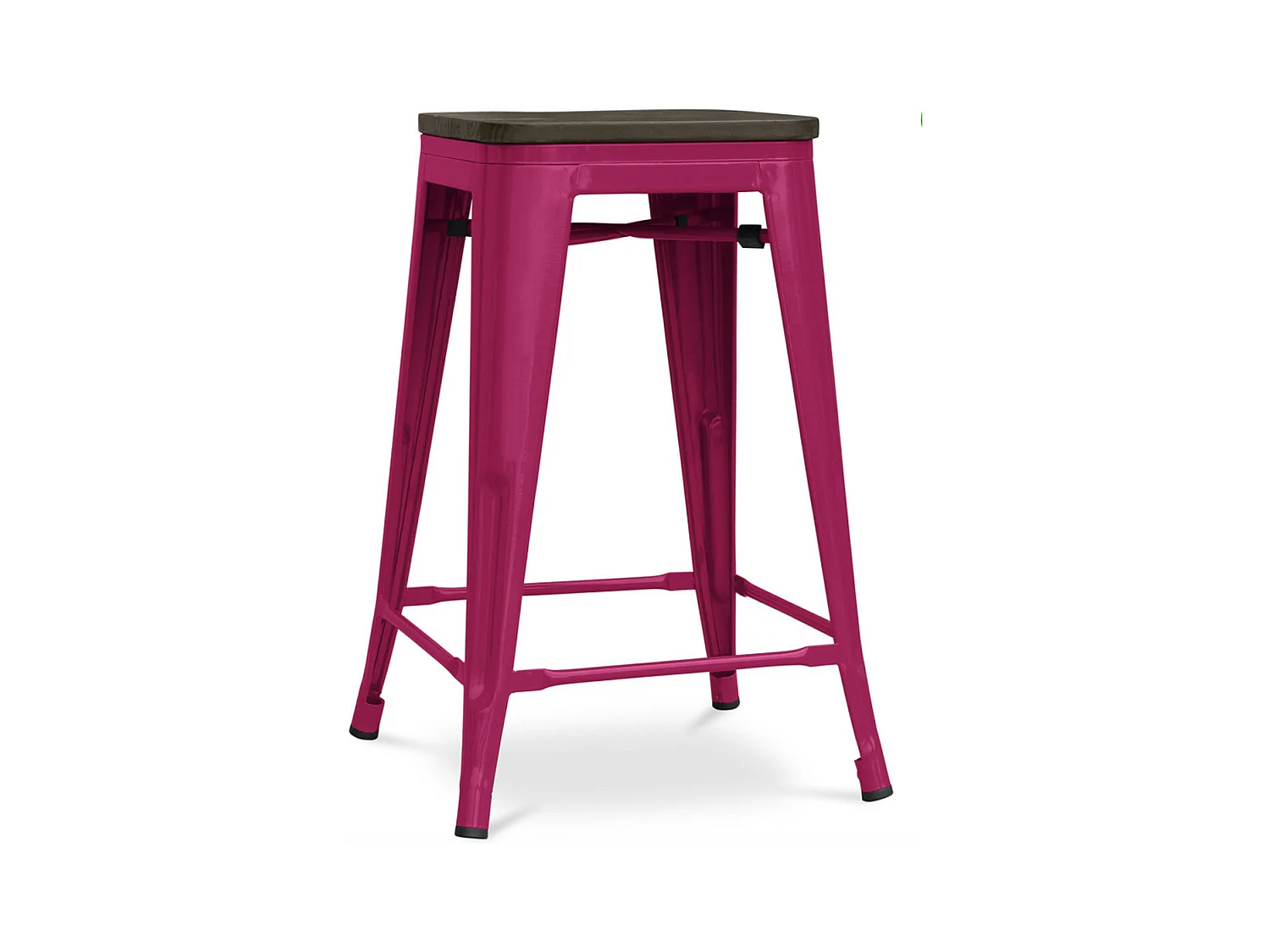 Tabouret industriel acier brillant et assise en bois massif marron Reko 60cm-Couleur Fuchsia