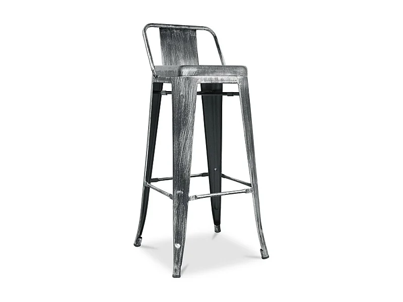 Tabouret industriel avec dossier acier vintage Kibar 76cm --Couleur Acier vieilli