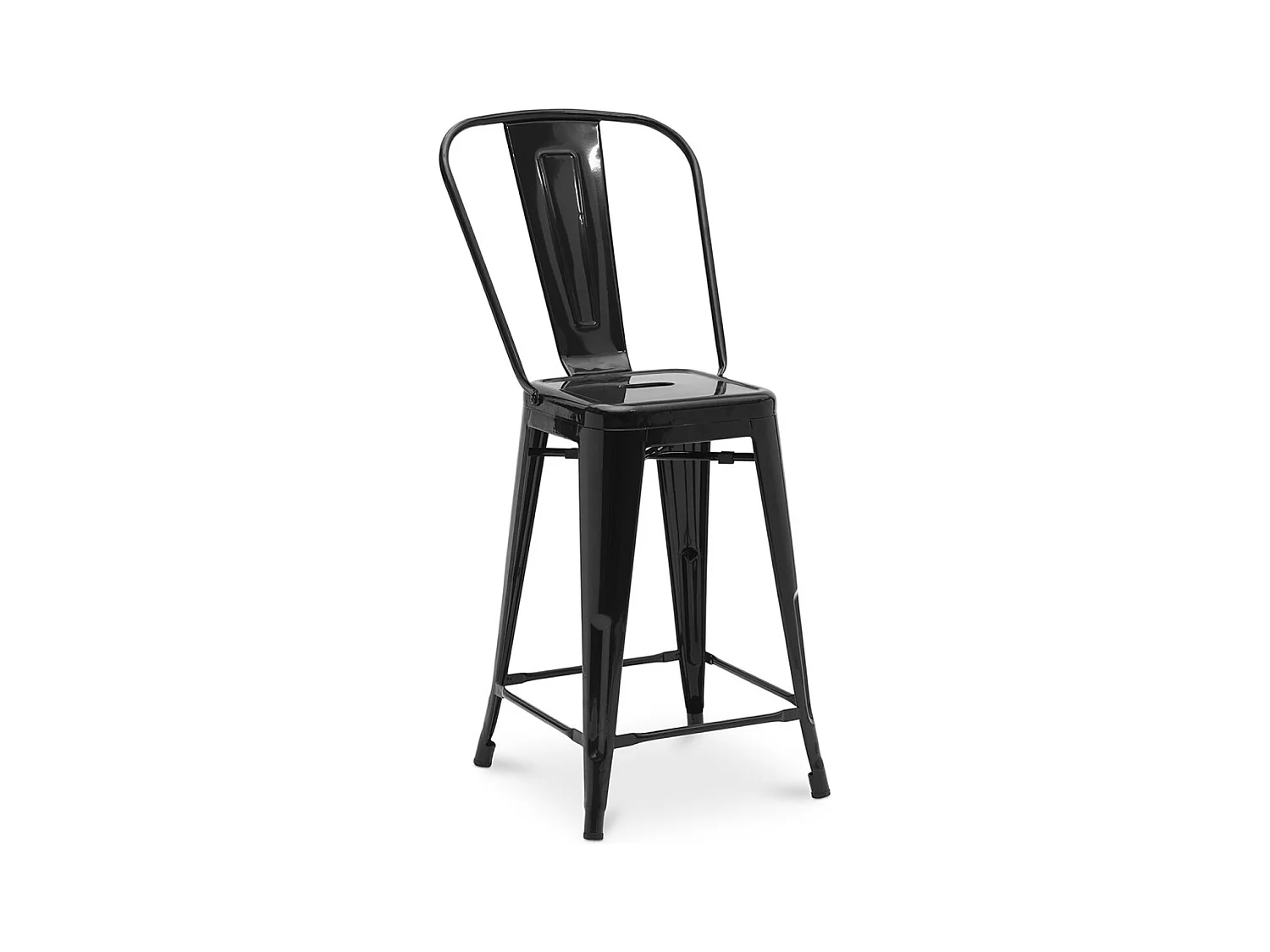 Tabouret industriel avec dossier haut acier brillant Kalax 60cm --Couleur Noir