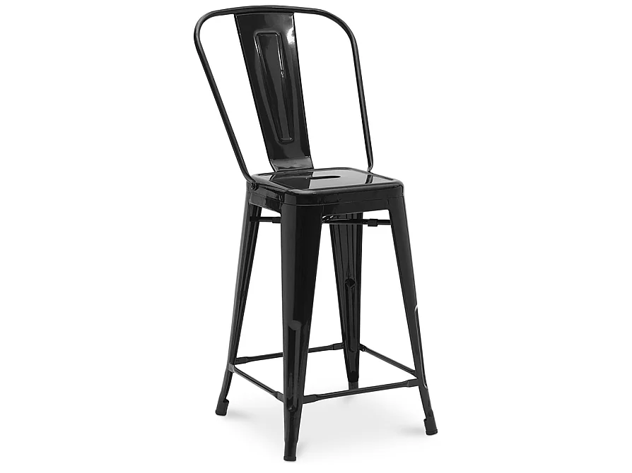Tabouret industriel avec dossier haut acier brillant Kalax 60cm --Couleur Noir