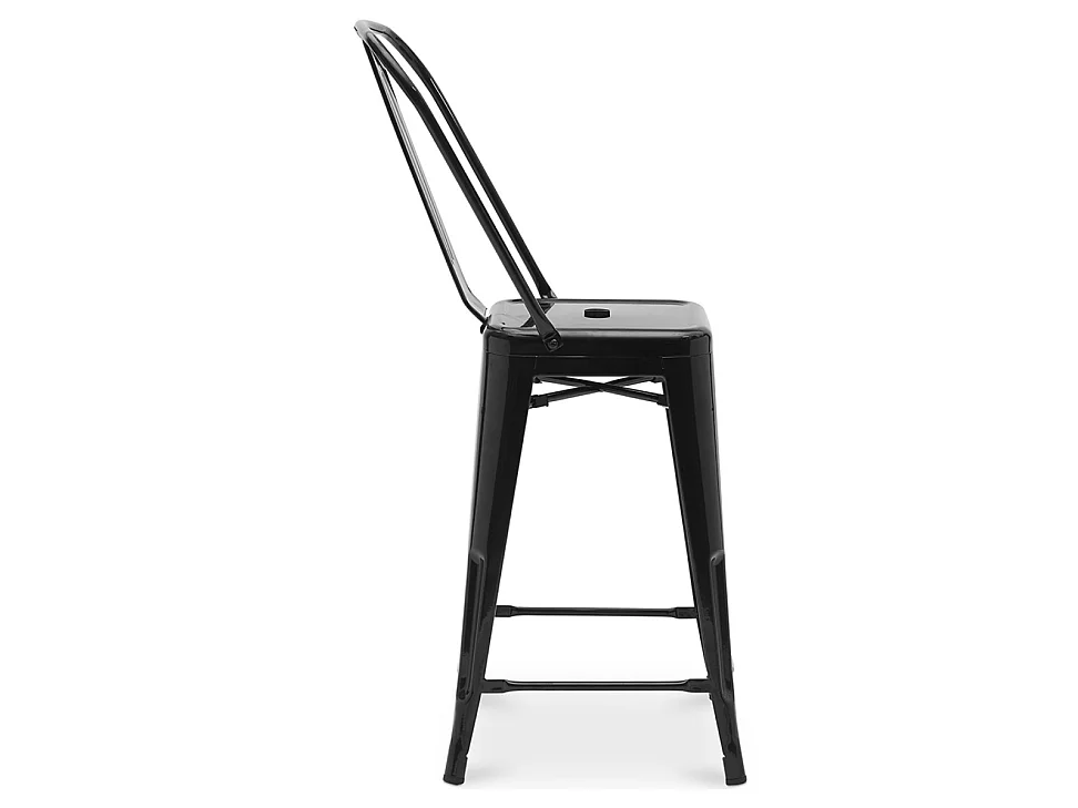 Tabouret industriel avec dossier haut acier brillant Kalax 60cm --Couleur Noir