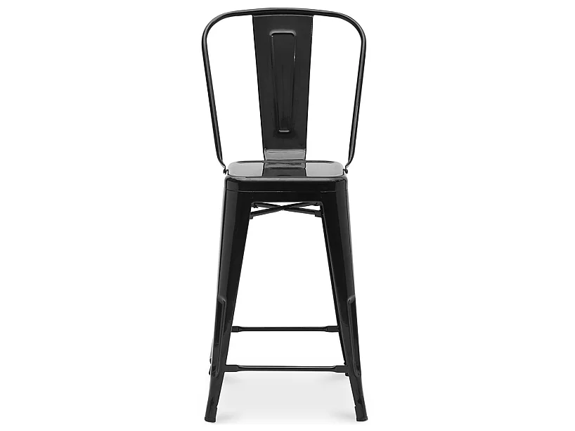 Tabouret industriel avec dossier haut acier brillant Kalax 60cm --Couleur Noir