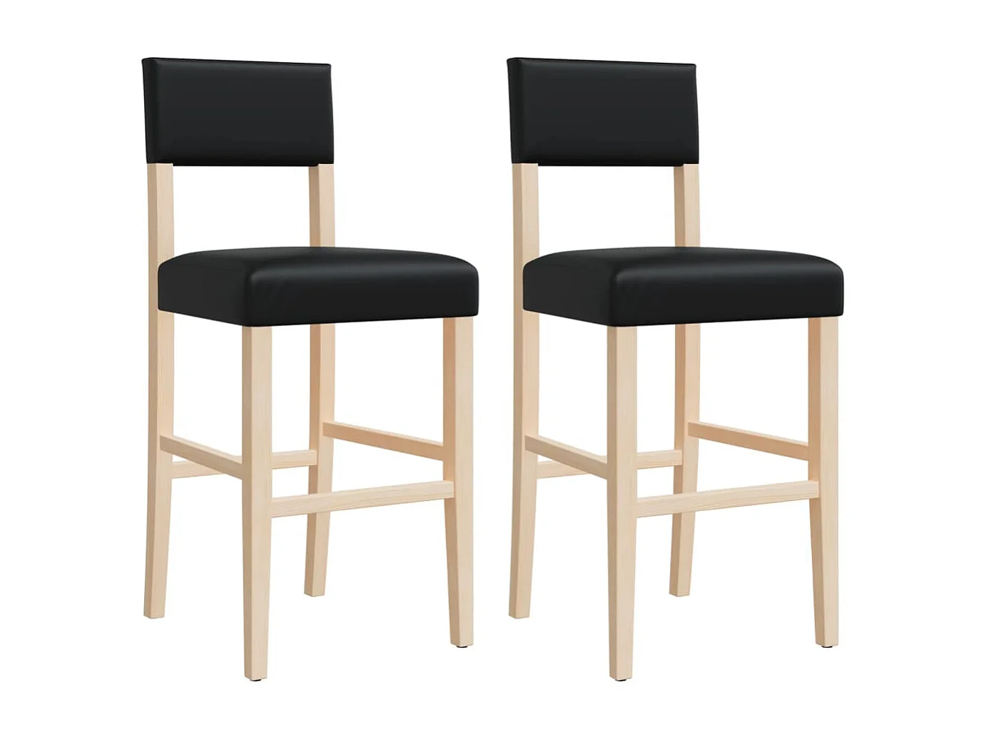 Chaises de bar lot de 2 bois massif d'hévéa et similicuir