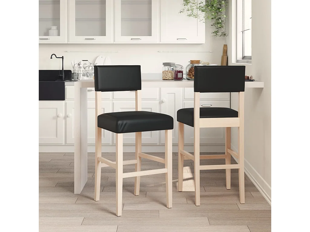 Chaises de bar lot de 2 bois massif d'hévéa et similicuir