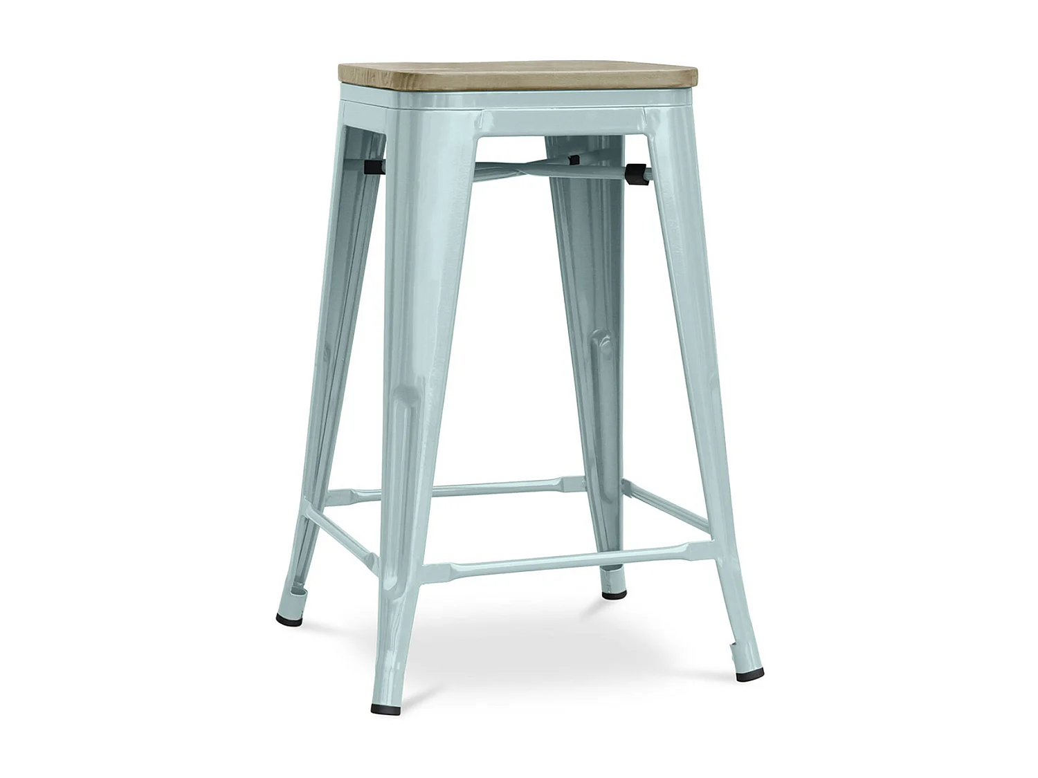 Tabouret industriel acier brillant et assise en bois massif naturel Reko 60cm-Couleur Vert pastel