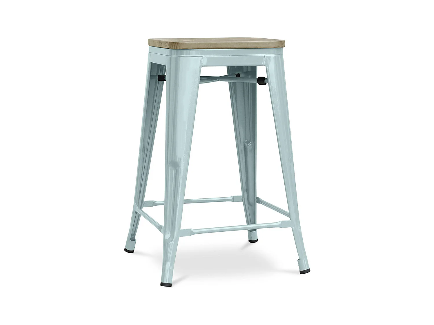Tabouret industriel acier brillant et assise en bois massif naturel Reko 60cm-Couleur Vert pastel