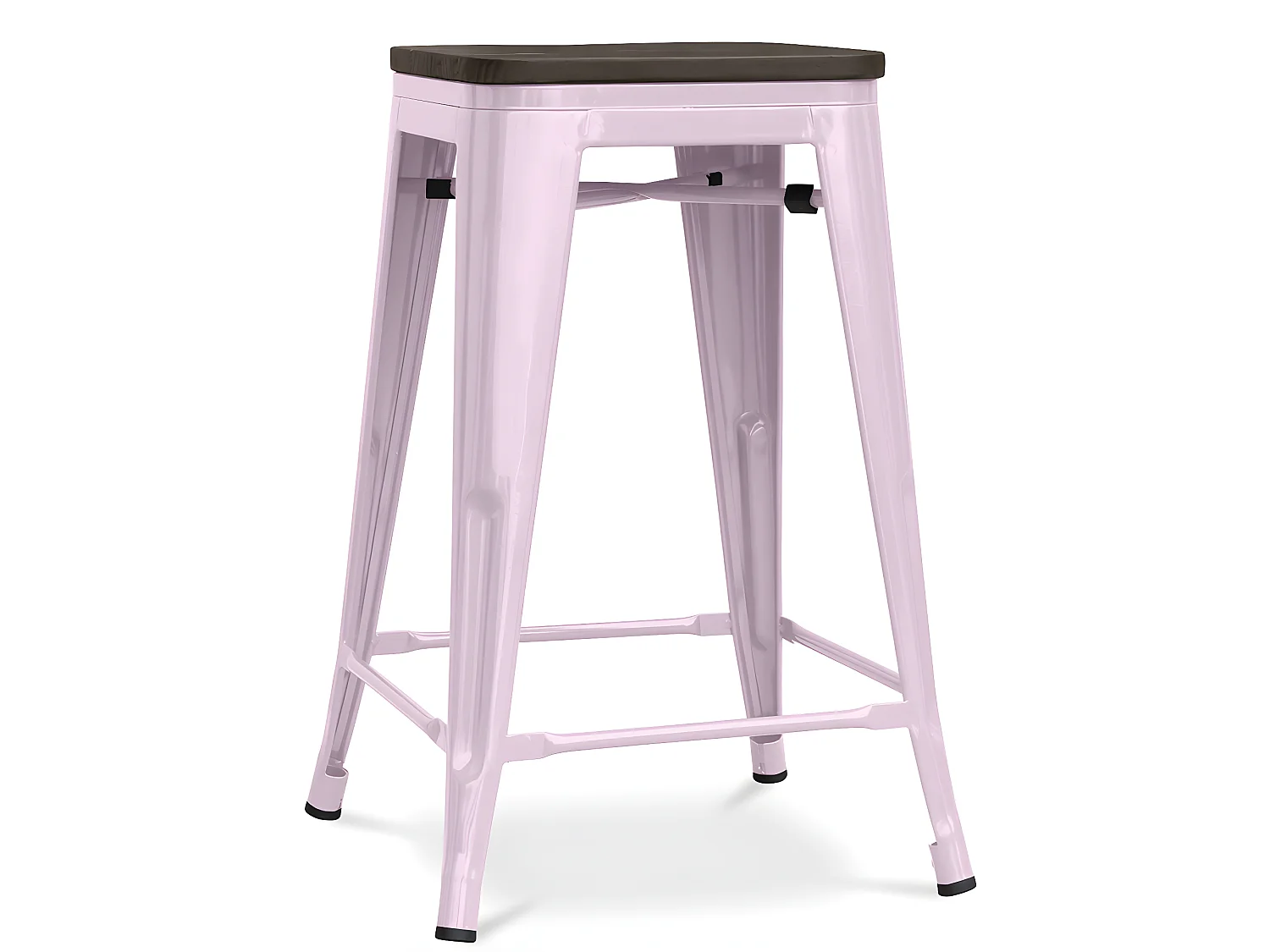 Tabouret industriel acier brillant et assise en bois massif marron Reko 60cm-Couleur Rose clair