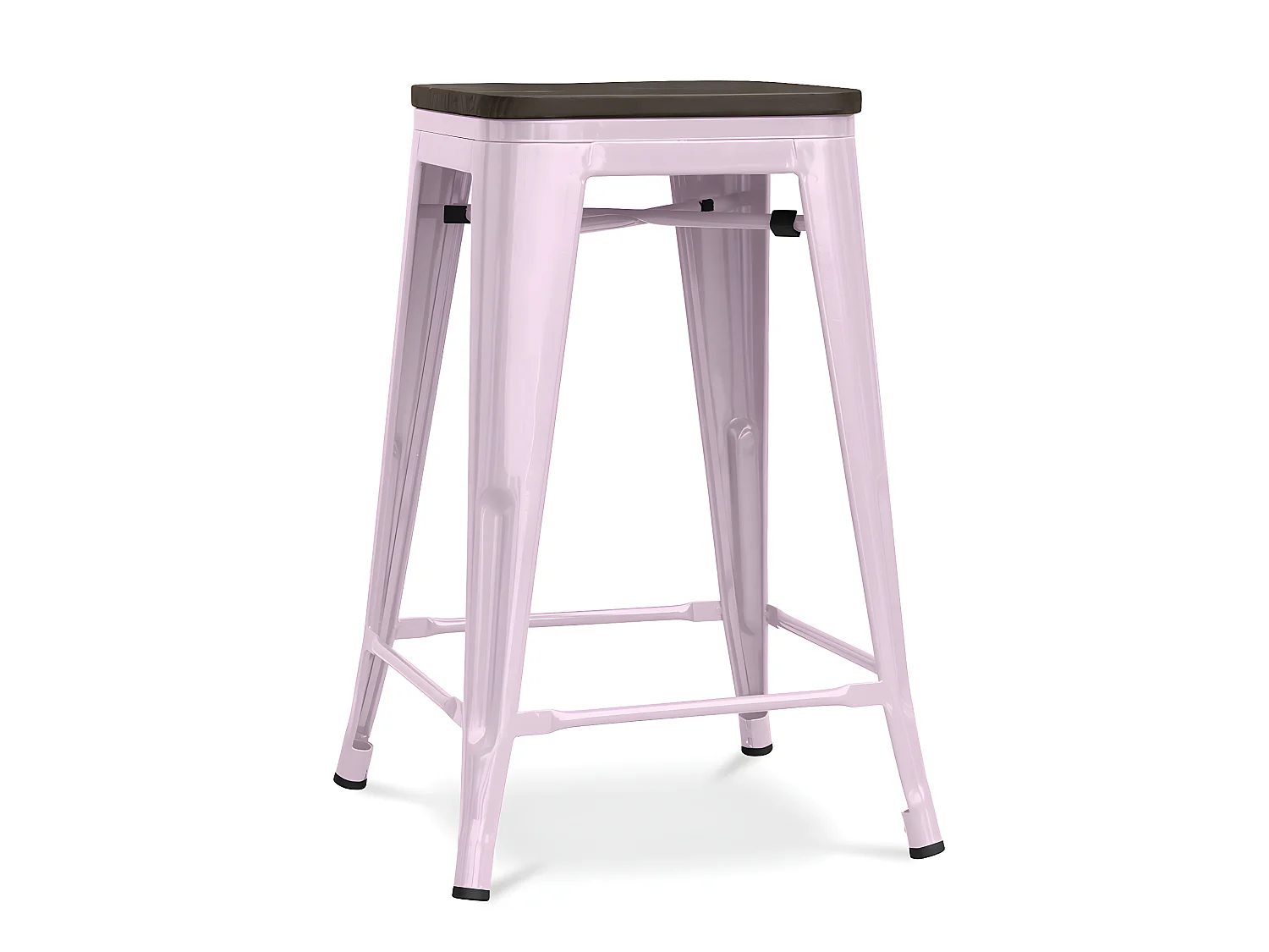 Tabouret industriel acier brillant et assise en bois massif marron Reko 60cm-Couleur Rose clair