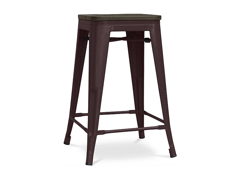 Tabouret industriel acier brillant et assise en bois massif marron Reko 60cm-Couleur Marron