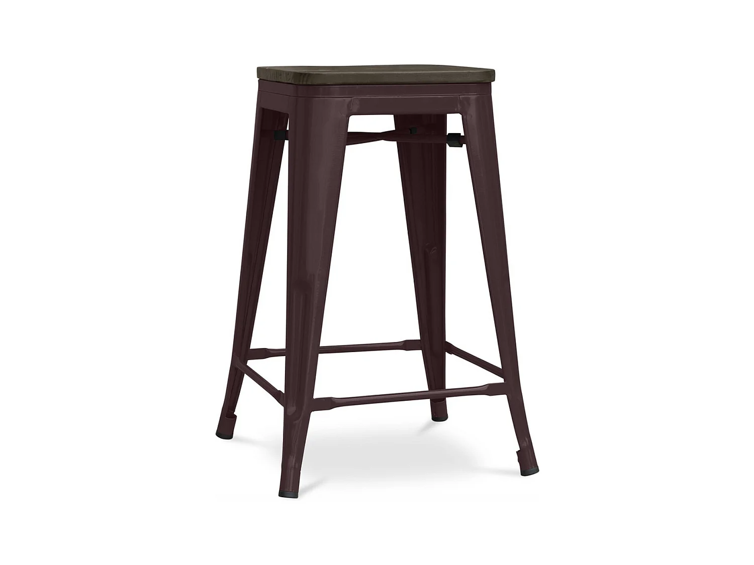 Tabouret industriel acier brillant et assise en bois massif marron Reko 60cm-Couleur Marron