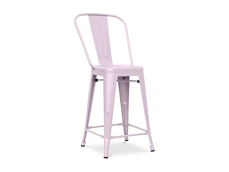 Tabouret industriel avec dossier haut acier brillant Kalax 60cm --Couleur Rose clair