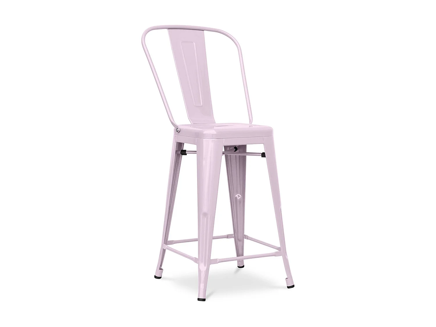 Tabouret industriel avec dossier haut acier brillant Kalax 60cm --Couleur Rose clair