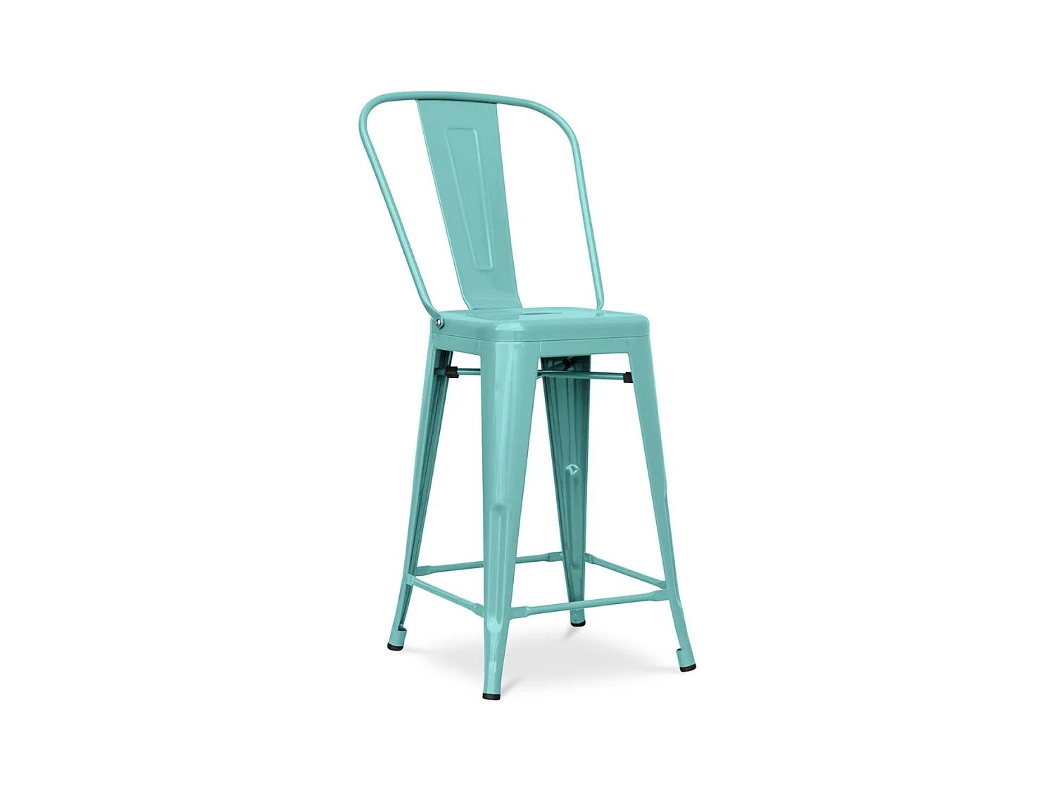 Tabouret industriel avec dossier haut acier brillant Kalax 60cm --Couleur Bleu canard