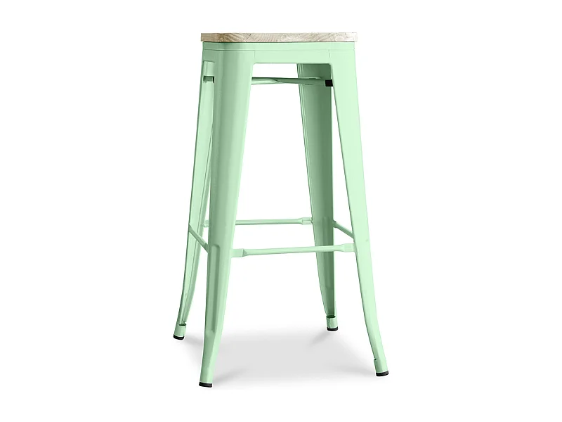 Kontoir Taburete de 76 cm de acero negro mate con asiento de pino macizo de color claro-Color Verde claro