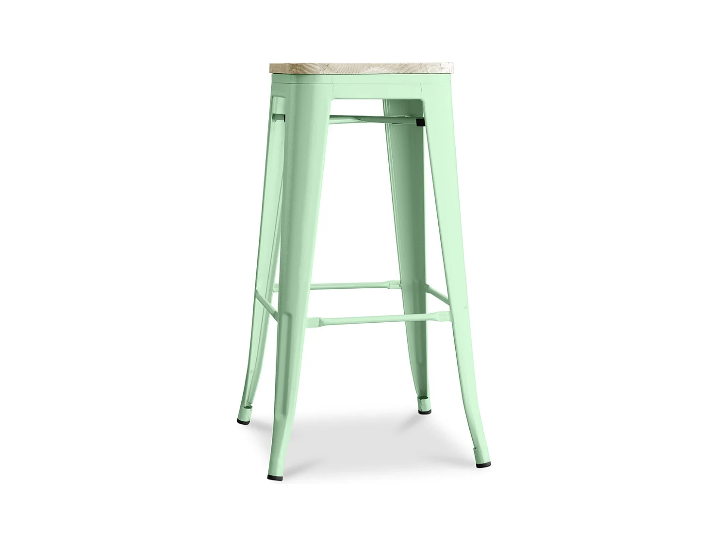 Tabouret haut industriel acier brillant et assise en bois massif naturel Reko 76cm-Couleur Vert clair