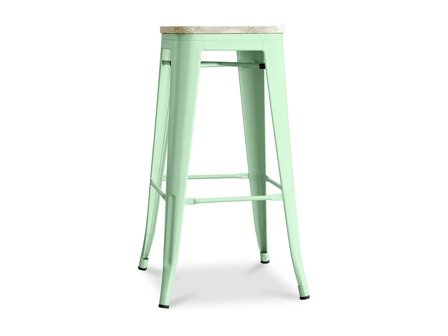 Kontoir Taburete de 76 cm de acero negro mate con asiento de pino macizo de color claro-Color Verde claro