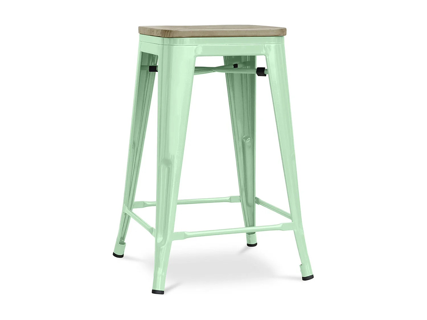 Tabouret industriel acier brillant et assise en bois massif naturel Reko 60cm-Couleur Vert clair