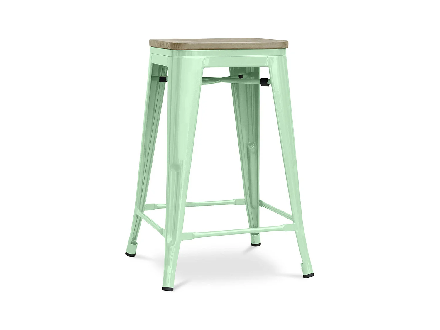 Tabouret industriel acier brillant et assise en bois massif naturel Reko 60cm-Couleur Vert clair