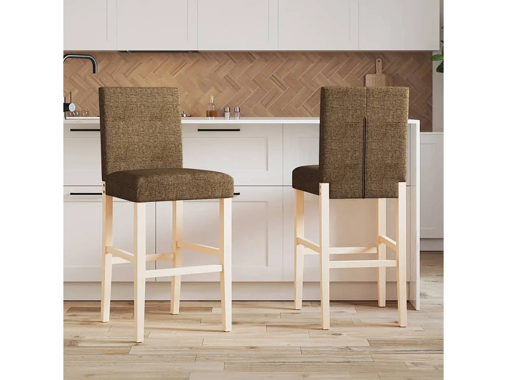 vidaXL Taburetes altos 2 uds madera maciza de caucho y tela Gris Topo