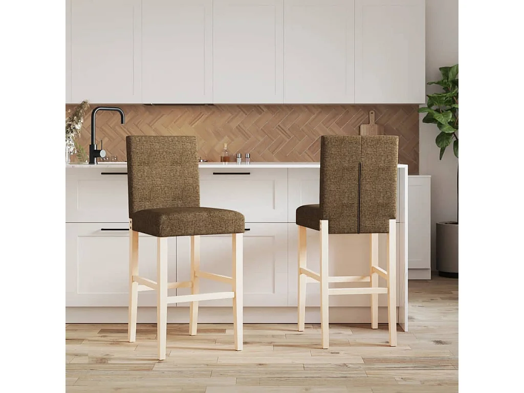 vidaXL Taburetes altos 2 uds madera maciza de caucho y tela Gris Topo
