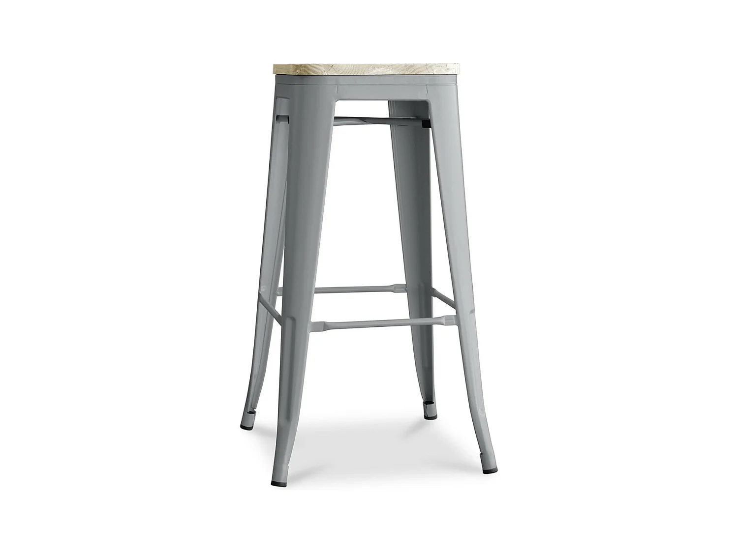 Kontoir Taburete de 76 cm de acero negro mate con asiento de pino macizo de color claro-Color Gris claro