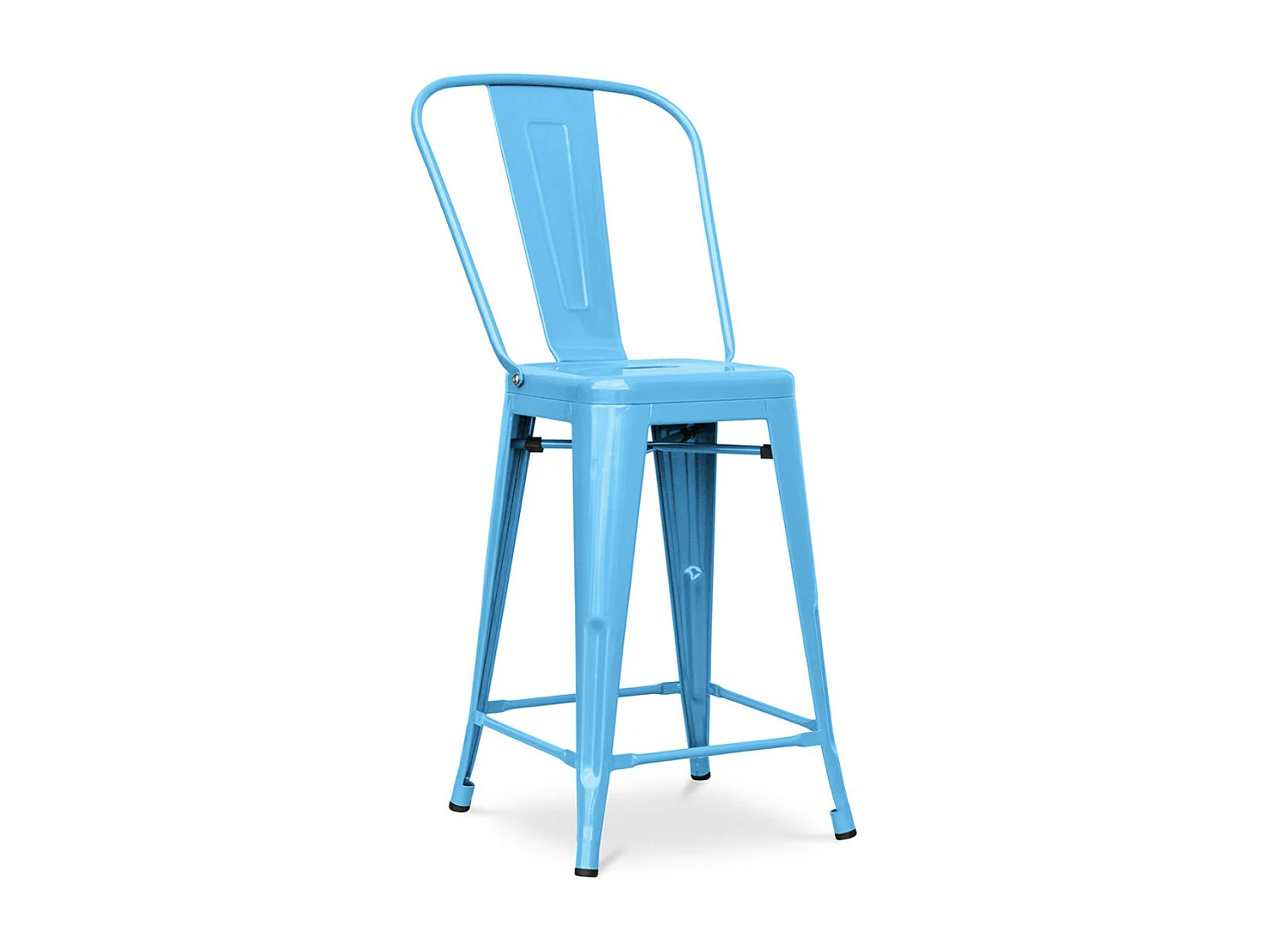 Tabouret industriel avec dossier haut acier brillant Kalax 60cm --Couleur Bleu turquoise