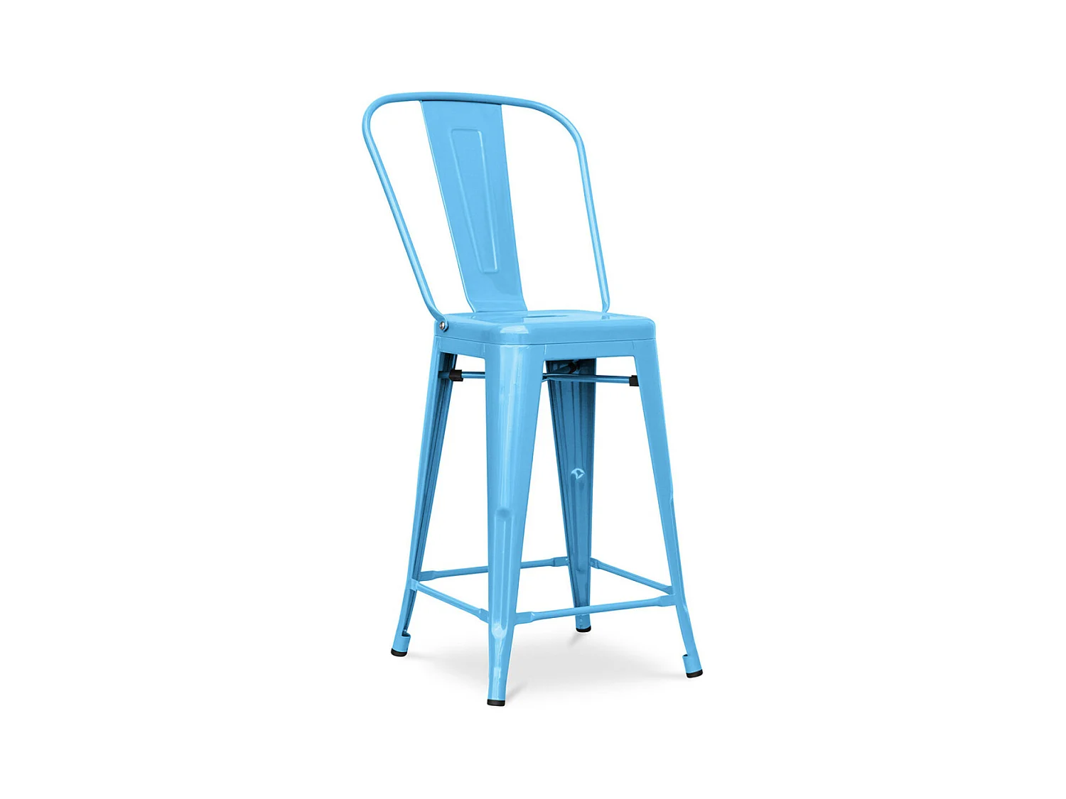 Tabouret industriel avec dossier haut acier brillant Kalax 60cm --Couleur Bleu turquoise