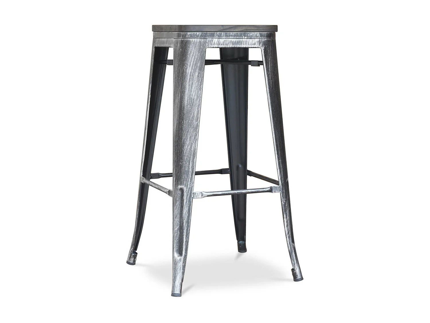 Tabouret haut acier vintage vieilli et assise en bois massif marron Reko 76cm