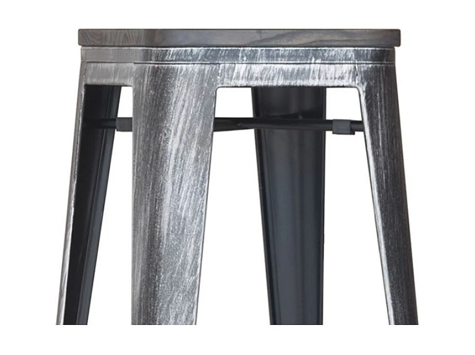 Tabouret haut acier vintage vieilli et assise en bois massif marron Reko 76cm