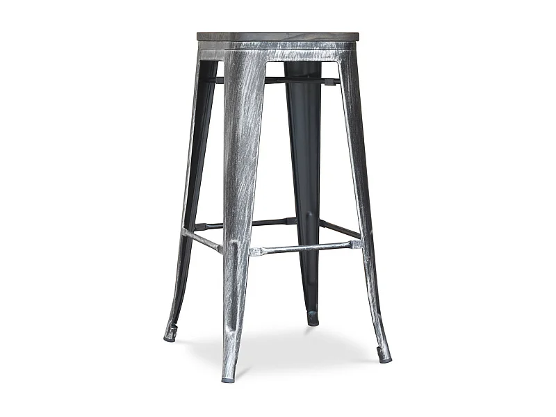 Tabouret haut acier vintage vieilli et assise en bois massif marron Reko 76cm