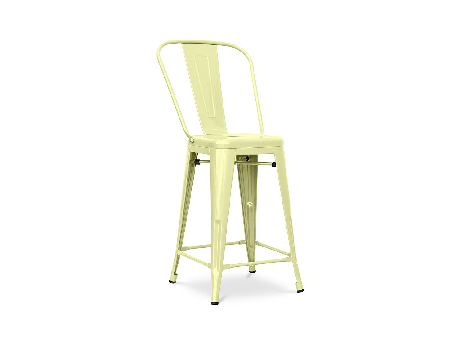 Tabouret industriel avec dossier haut acier brillant Kalax 60cm --Couleur Jaune pastel