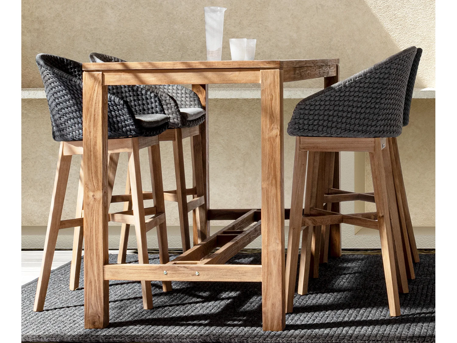 Tabouret de bar de jardin aluminium noir Séla - Lot de 2