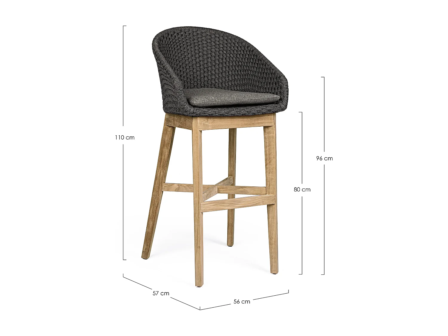 Tabouret de bar de jardin aluminium noir Séla - Lot de 2
